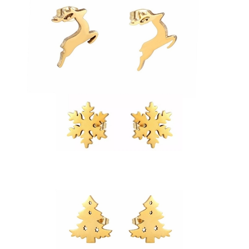 Christmas Earrings .3 Pairs Stainless Steel Stud Earrings.